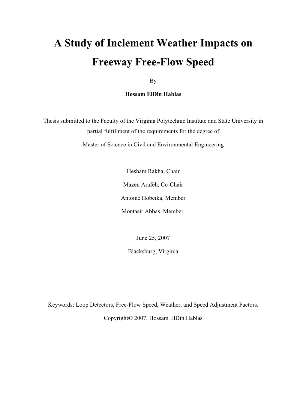 Visibility) on Traffic Stream Free-Flow Speeds Along Freeway Sections