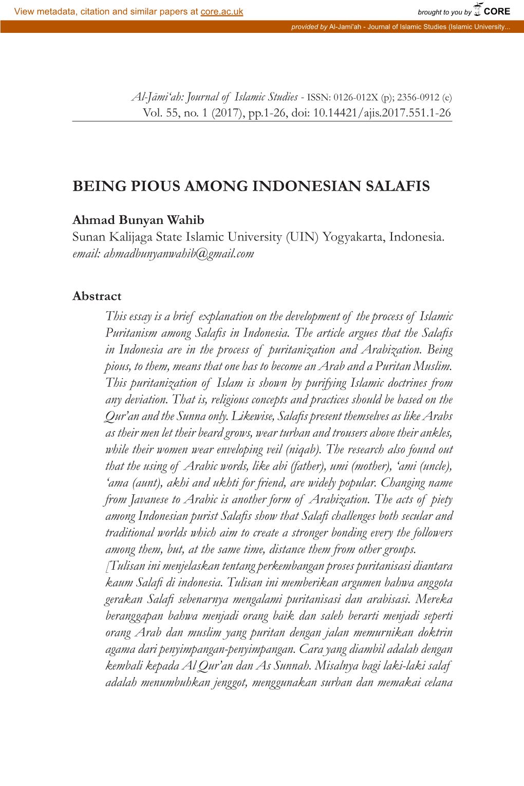 Being Pious Among Indonesian Salafis