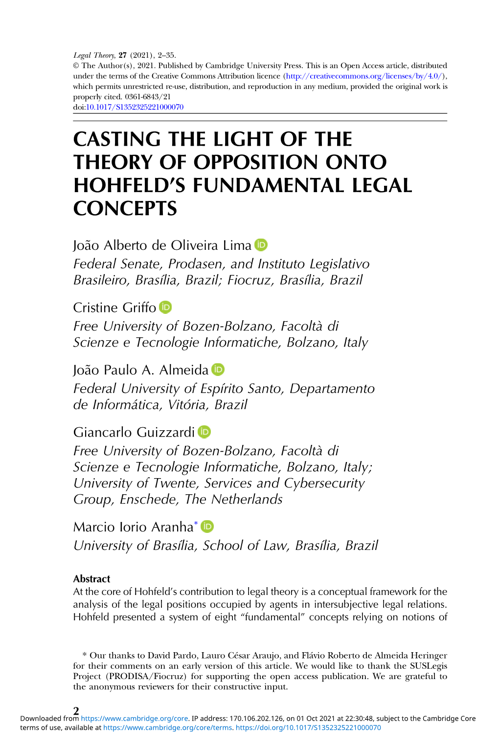 Casting the Light of the Theory of Opposition Onto Hohfeld’S Fundamental Legal Concepts