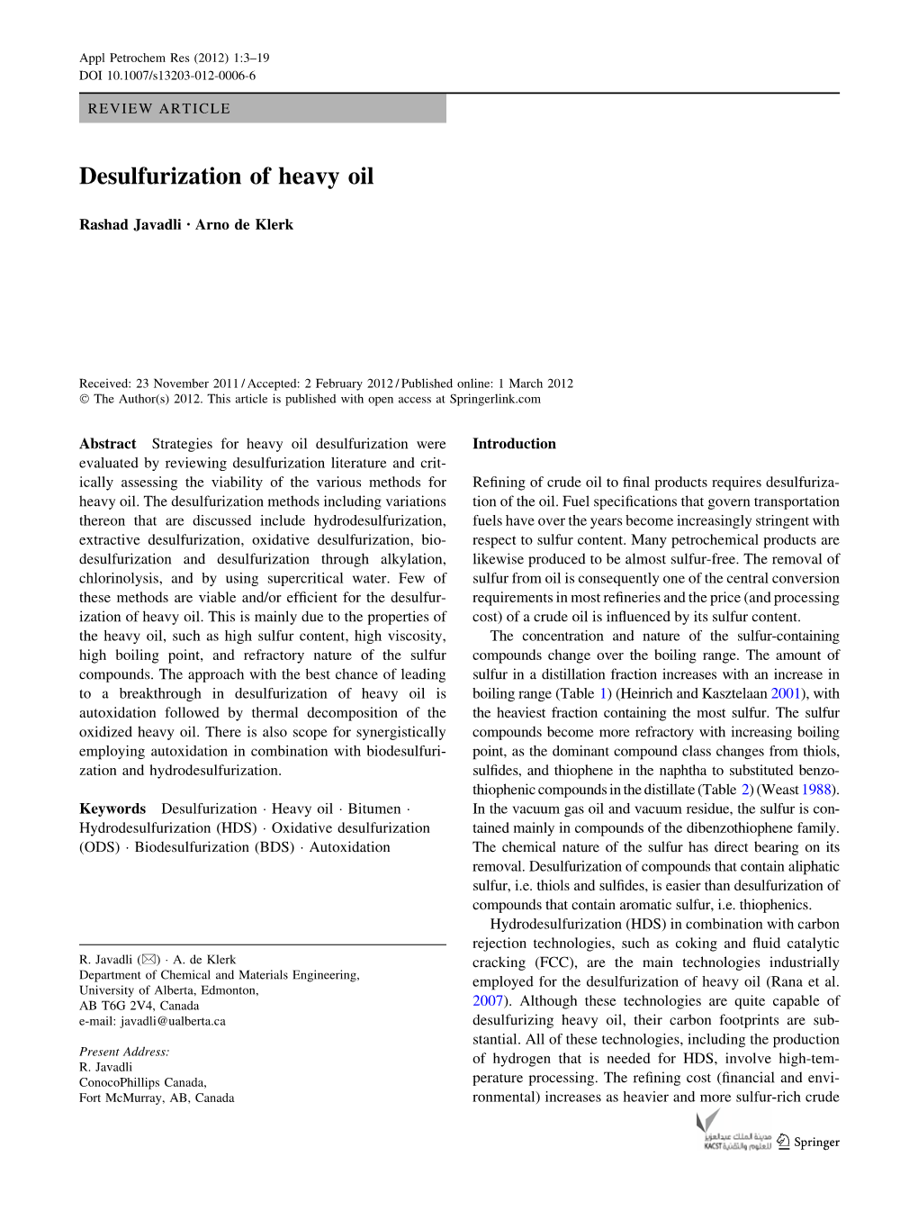 Desulfurization of Heavy Oil