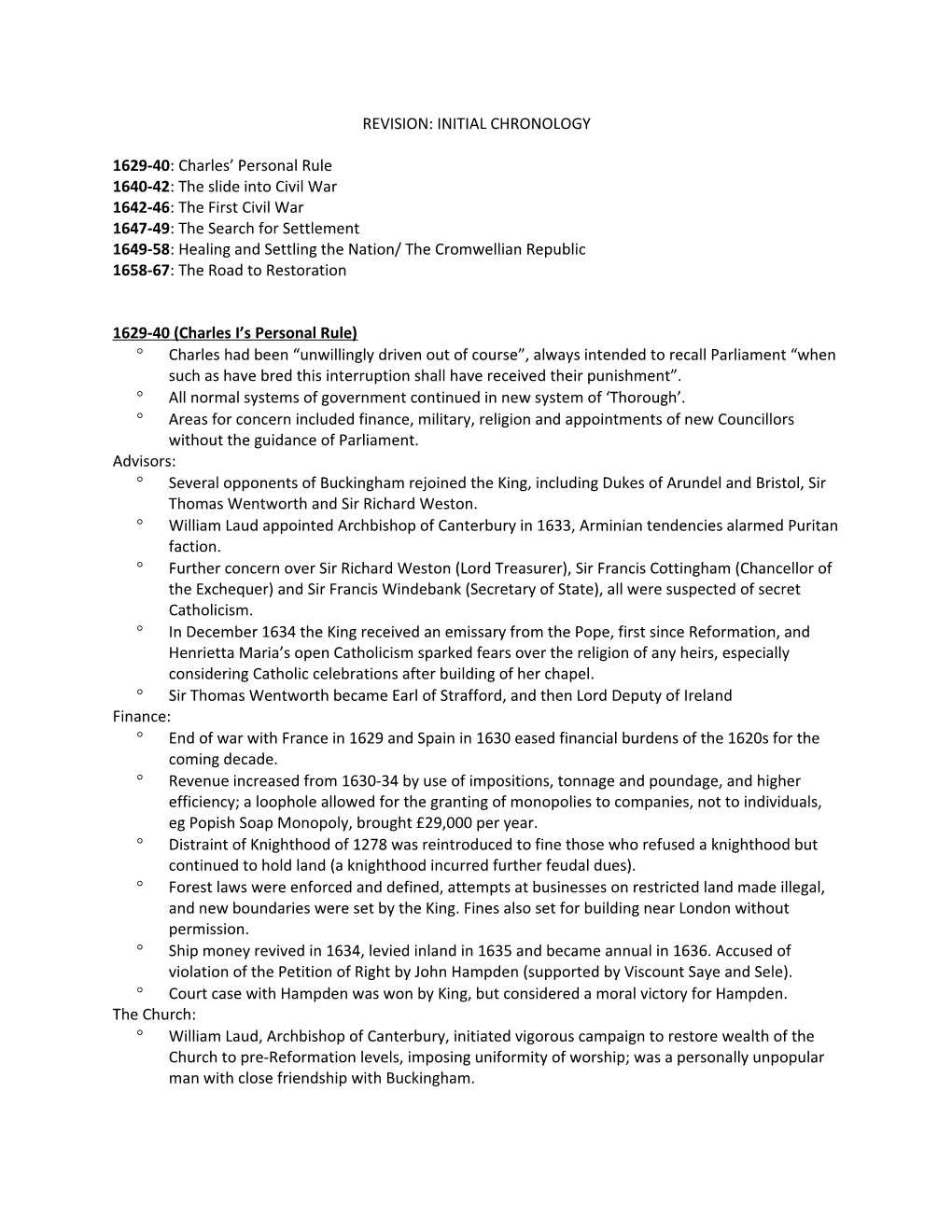 Revision: Initial Chronology