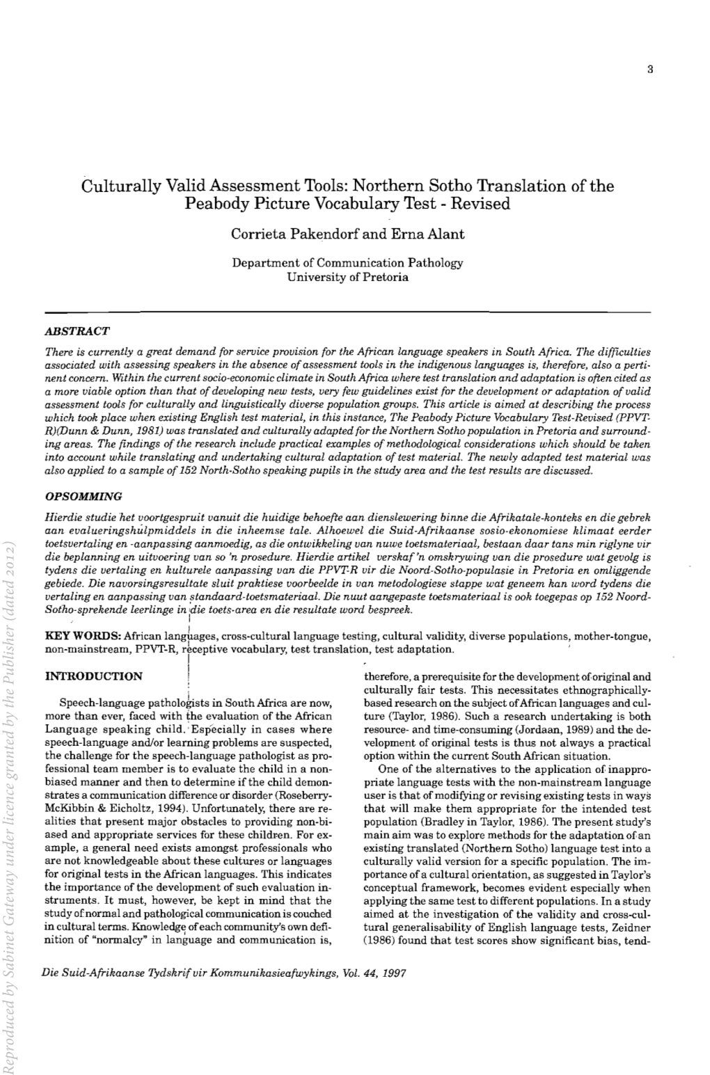 Northern Sotho Translation of the Peabody Picture Vocabulary Test - Revised