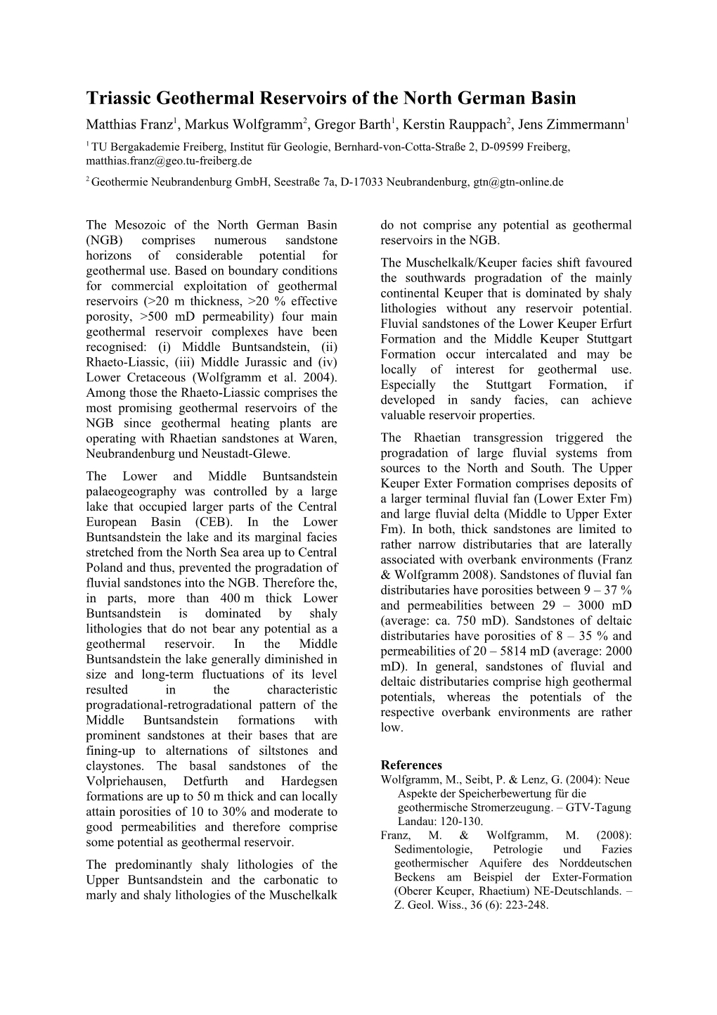 Triassic Geothermal Reservoirs of the North German Basin