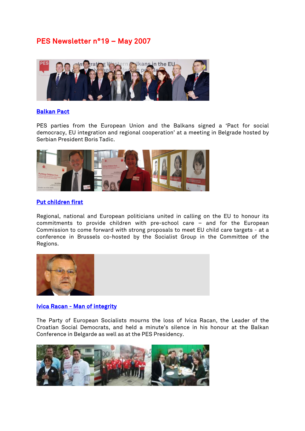 PES Newsletter N°19 – May 2007