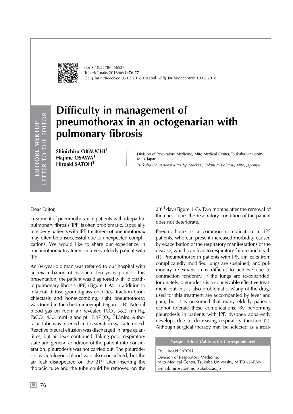 Difficulty in Management of Pneumothorax in an Octogenarian with Pulmonary Fibrosis