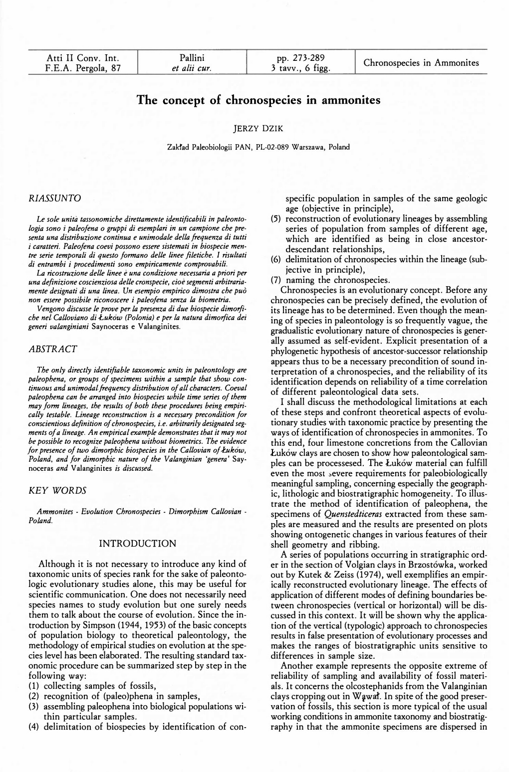 The Concept of Chronospecies in Ammonites