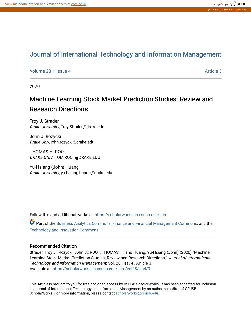 Machine Learning Stock Market Prediction Studies: Review and Research Directions