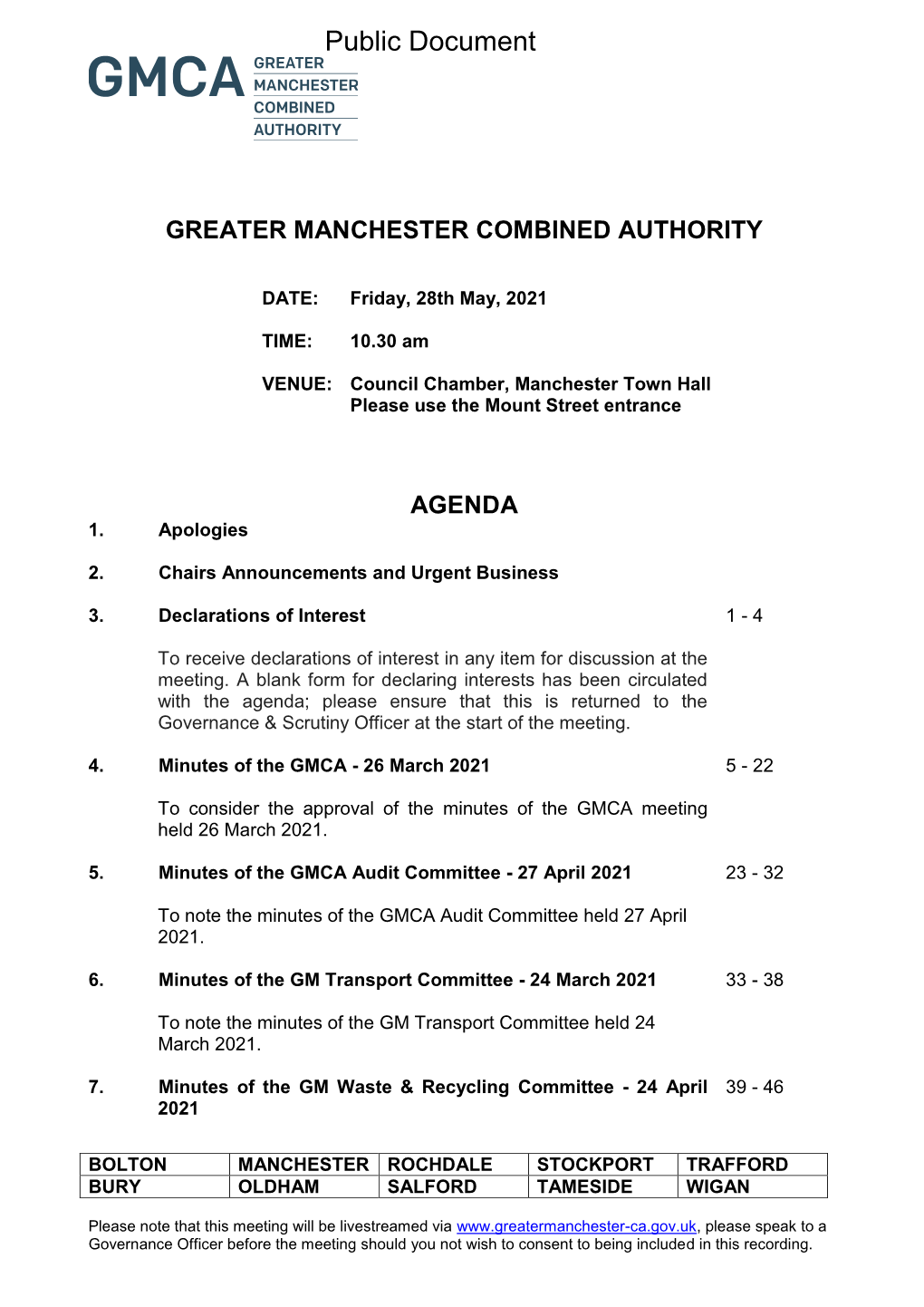 (Public Pack)Agenda Document for Greater Manchester Combined Authority, 28/05/2021 10:30