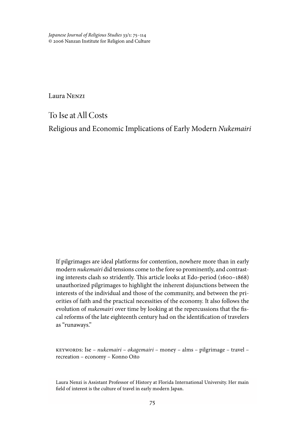 To Ise at All Costs Religious and Economic Implications of Early Modern Nukemairi