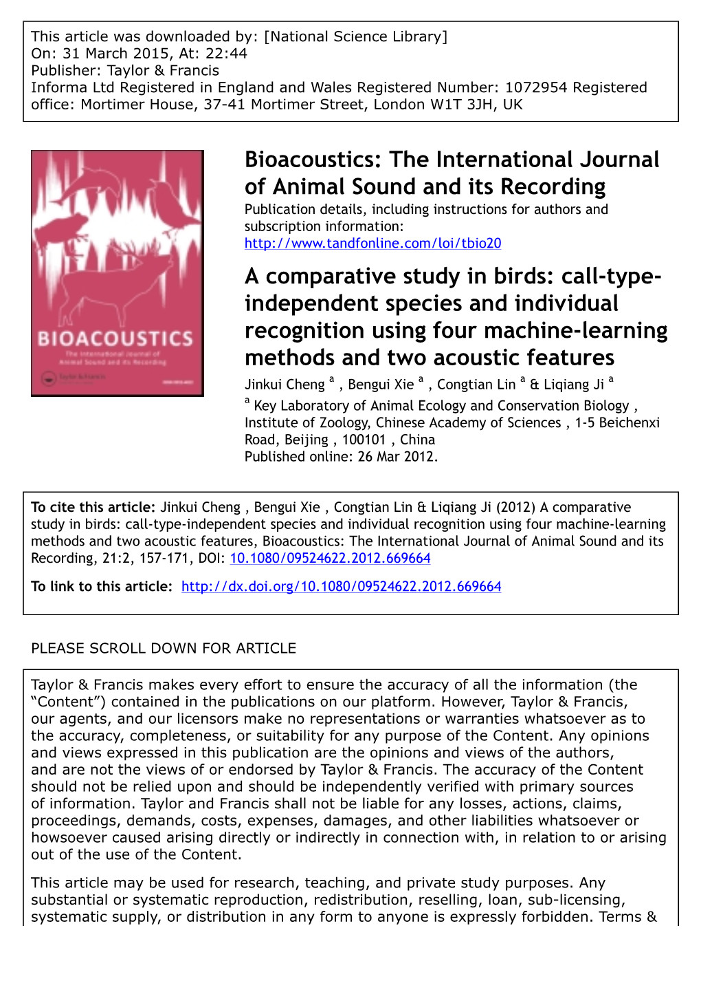Bioacoustics: the International Journal of Animal Sound and Its