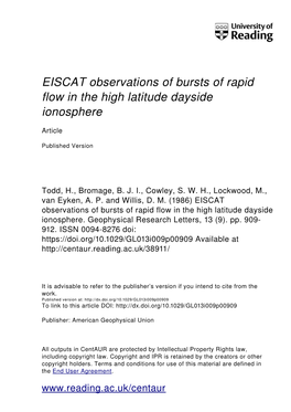 EISCAT Observations of Bursts of Rapid Flow in the High Latitude Dayside Ionosphere