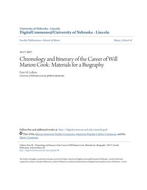 Chronology and Itinerary of the Career of Will Marion Cook: Materials for a Biography Peter M