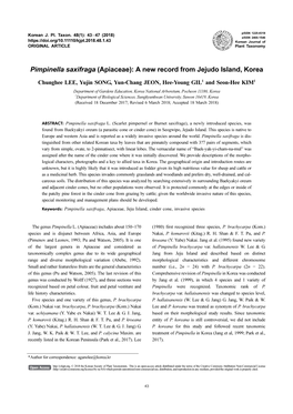 Pimpinella Saxifraga (Apiaceae): a New Record from Jejudo Island, Korea