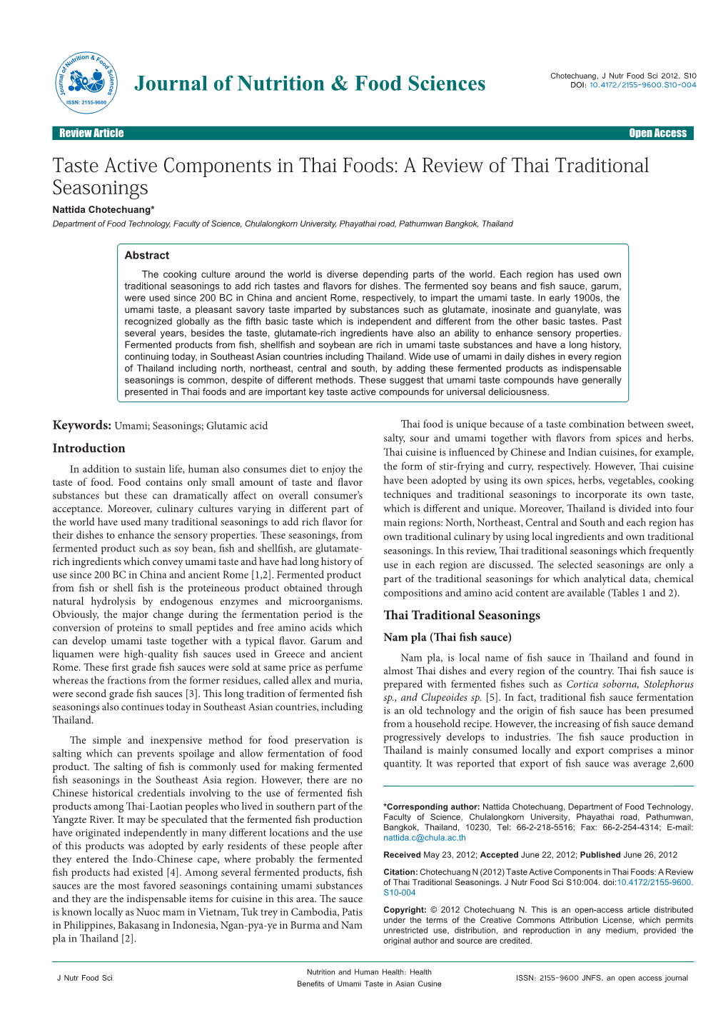 Taste Active Components in Thai Foods