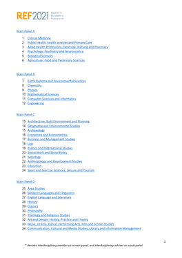 1 Main Panel a 1 Clinical Medicine 2 Public Health, Health Services And