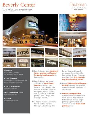 Beverly Center America’S Most Productive Los Angeles, California Retail Properties