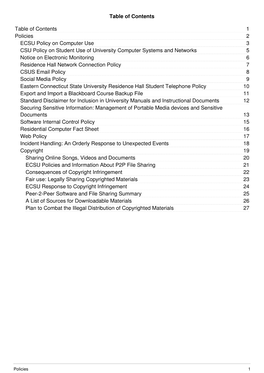 1 2 3 5 6 7 8 9 10 11 12 13 15 16 17 18 19 20 21 22 23 24 25 26 27 Table of Contents Table of Contents Policies ECSU Policy on C
