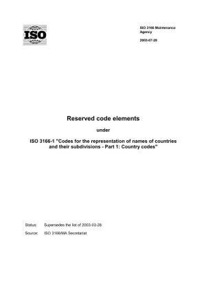 Reserved Code Elements Under ISO 3166-1 - 2