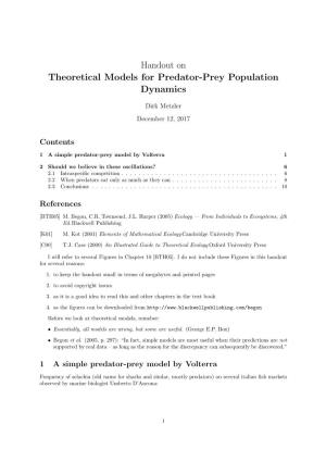 Handout on Theoretical Models for Predator-Prey Population Dynamics