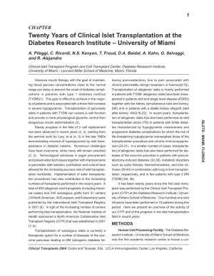 Twenty Years of Clinical Islet Transplantation at the Diabetes Research Institute – University of Miami