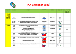 2020 IKA Calendar