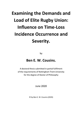 Examining the Demands and Load of Elite Rugby Union: Influence on Time-Loss Incidence Occurrence and Severity