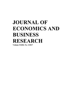 JOURNAL of ECONOMICS and BUSINESS RESEARCH Volume XXIII, No