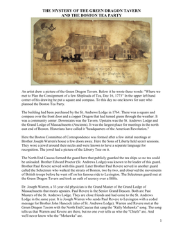 The Green Dragon Tavern and the Boston Tea Party