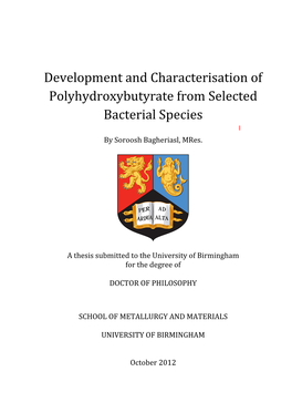 Development and Characterisation of Polyhydroxybutyrate from Selected Bacterial Species