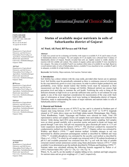 Status of Available Major Nutrients in Soils of Sabarkantha District of Gujarat