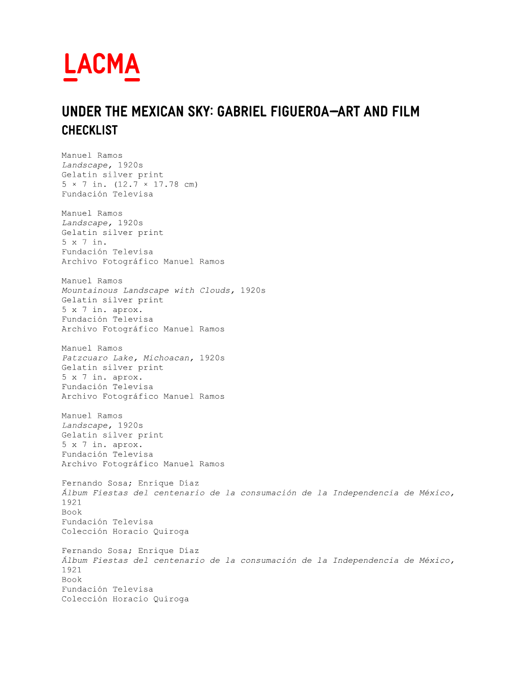 Gabriel Figueroa---Art and Film CHECKLIST