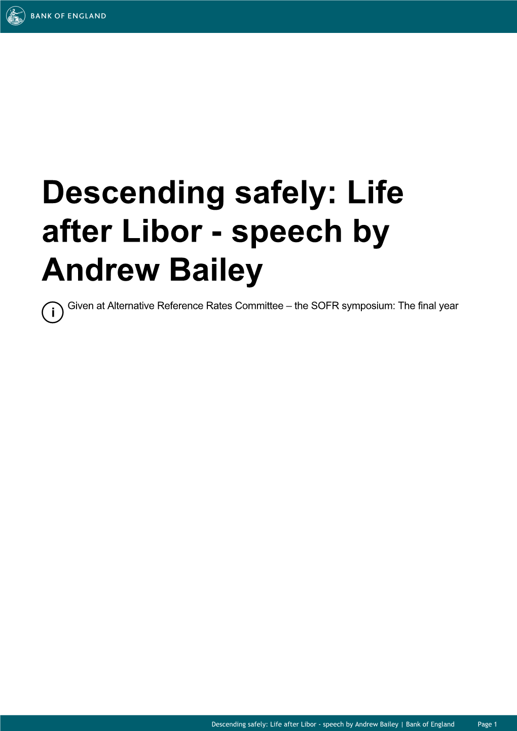 Life After Libor - Speech by Andrew Bailey