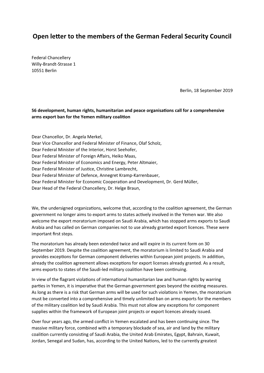 Open Letter to the Members of the German Federal Security Council