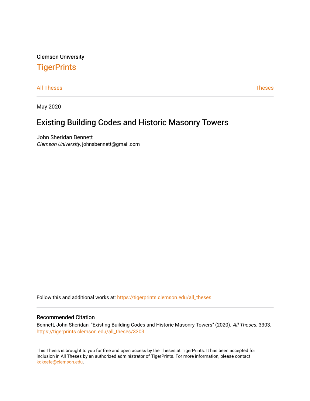 Existing Building Codes and Historic Masonry Towers