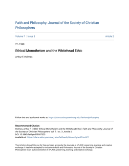 Ethical Monotheism and the Whitehead Ethic
