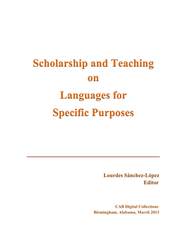 Scholarship and Teaching on Languages for Specific Purposes