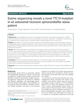 Exome Sequencing Reveals a Novel TTC19 Mutation in an Autosomal
