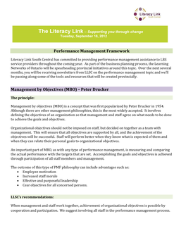 Performance Management Framework Management by Objectives (MBO