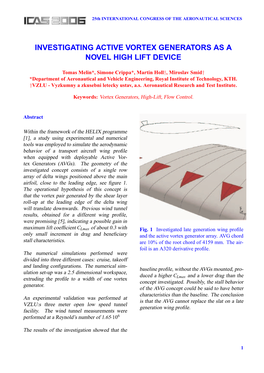 Investigating Active Vortex Generators As a Novel High Lift Device