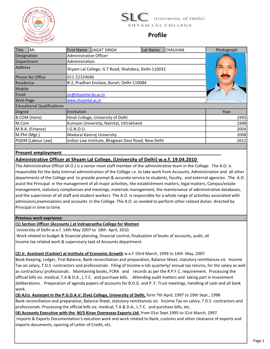 SLC 'SHYAM LAL COLLEGE' (University of Delhi ) Profile