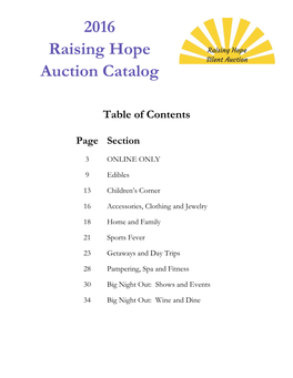 2016 Raising Hope Auction Catalog