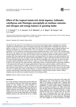 Effect of the Tropical Tannin-Rich Shrub Legumes Calliandra Calothyrsus and Flemingia Macrophylla on Methane Emission and Nitrogen and Energy Balance in Growing Lambs