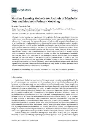 Machine Learning Methods for Analysis of Metabolic Data and Metabolic Pathway Modeling