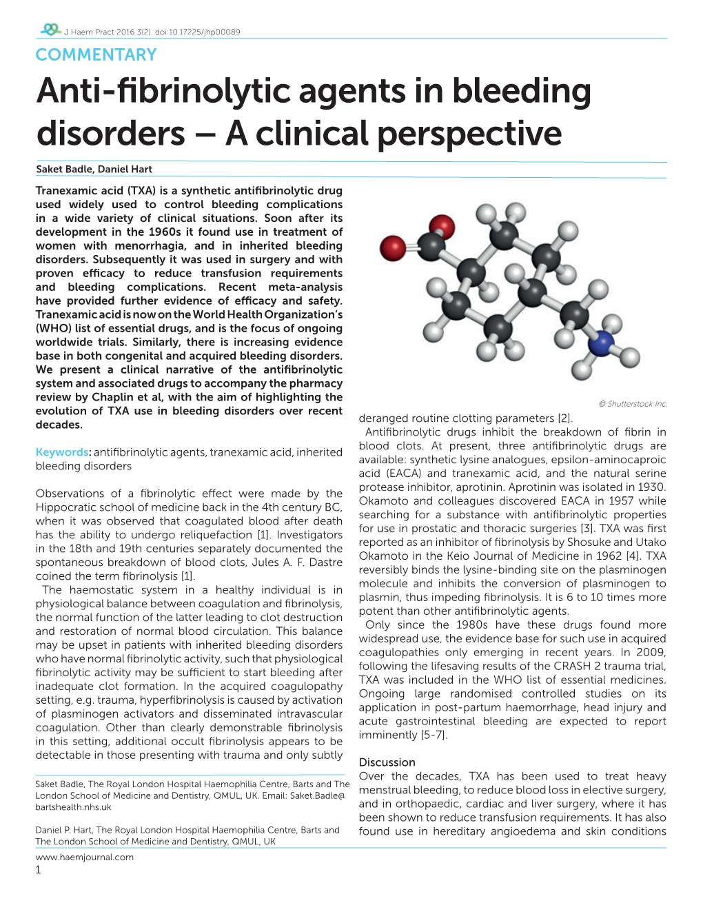 Anti-Fibrinolytic Agents in Bleeding Disorders – a Clinical Perspective