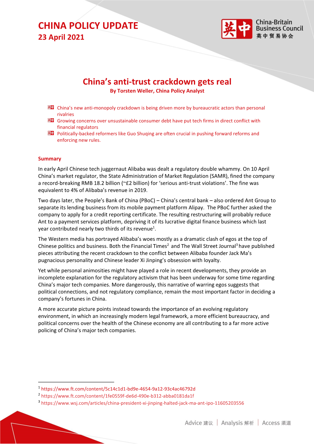 CHINA POLICY UPDATE 23 April 2021