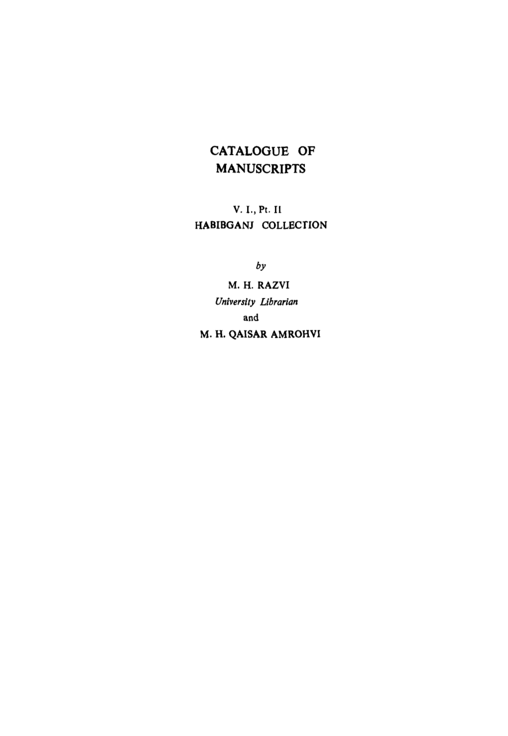 Catalogue of Manuscripts