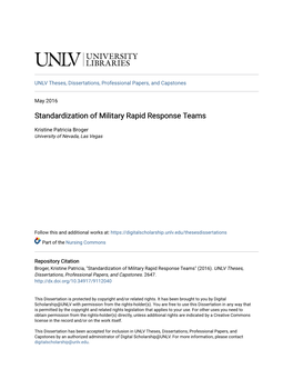 Standardization of Military Rapid Response Teams