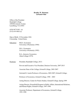 Bradley W. Bateman Curriculum Vitae