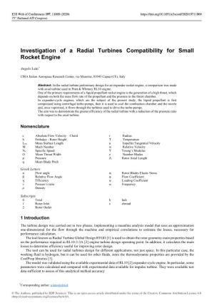 Investigation of a Radial Turbines Compatibility for Small Rocket Engine