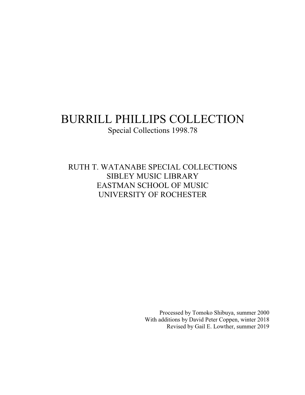 BURRILL PHILLIPS COLLECTION Special Collections 1998.78